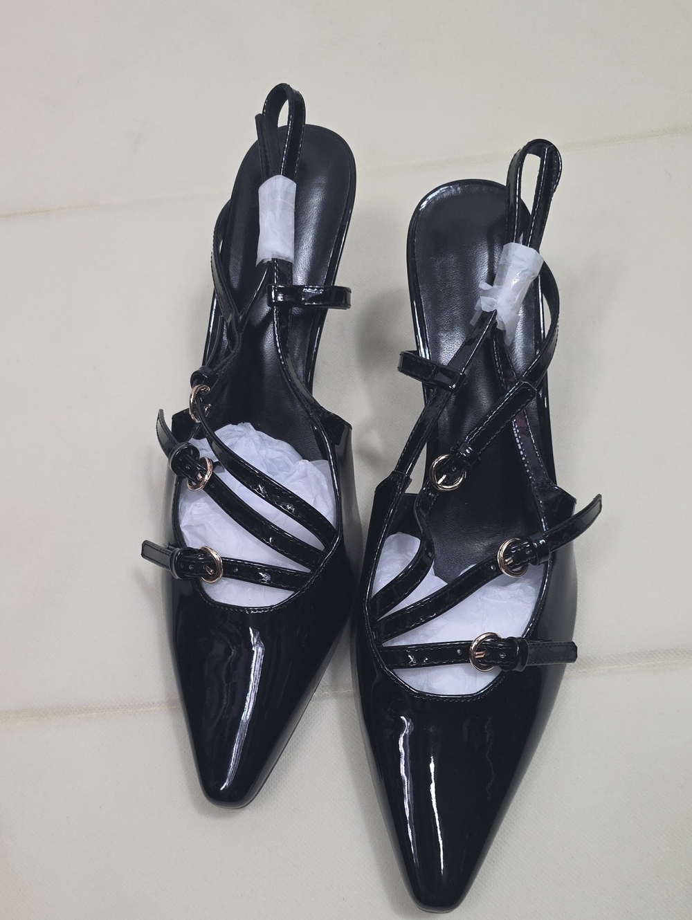 Brand New In The Box Women's Black Patent Pointed-Toe Slingback Heels 9.5